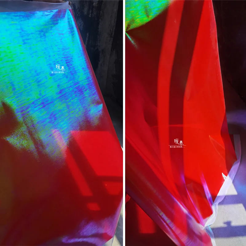 Rainbow Reflective Fabric Red Waterproof Cloth DIY Background Decor Stage Cosplay Skirt Bag Clothes Designer Fabric