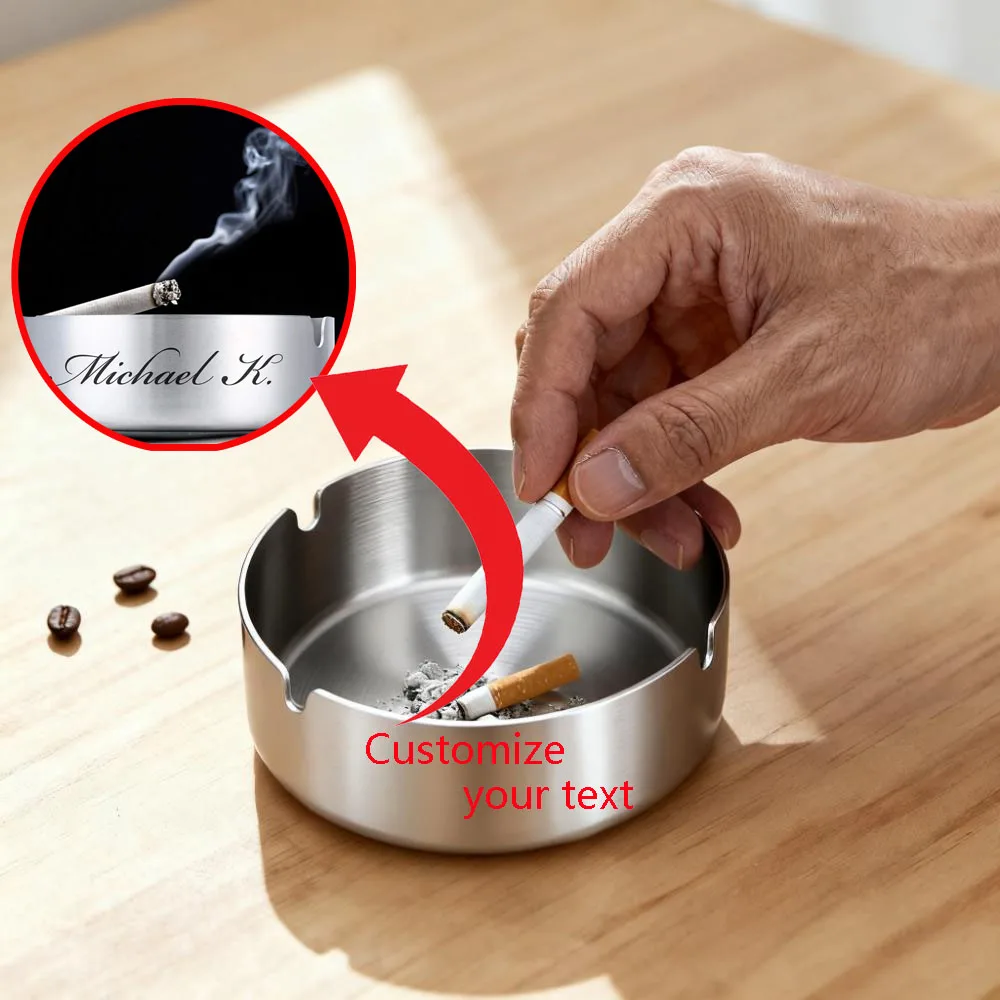 

Customized Creative Personality Round Stainless Steel Cigarette Ashtray Free Engraving Text Suitable for men's Creative Gifts