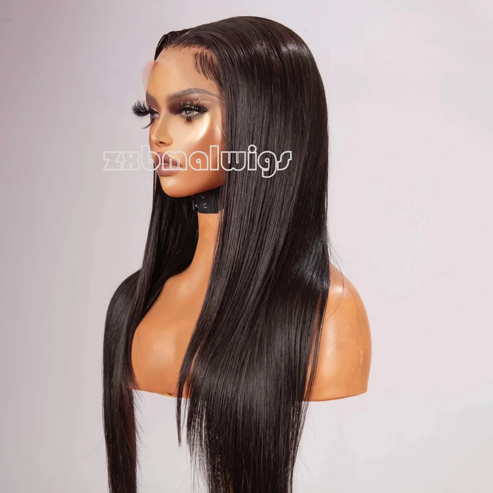 ZXBMALWIGS Black Cosplay Synthetic Hair 13X4 Lace Front Wigs Straight  Heat Fiber Long  Wig for Women Party Wear