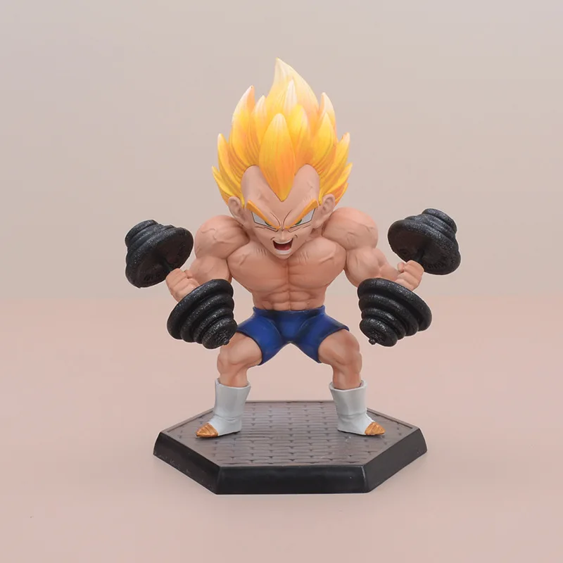 17cm Dragon Ball Vegeta Lifting Barbells Anime Action Figure Model Statue Boys Collection Desktop Decoration Ornament Toys Gifts