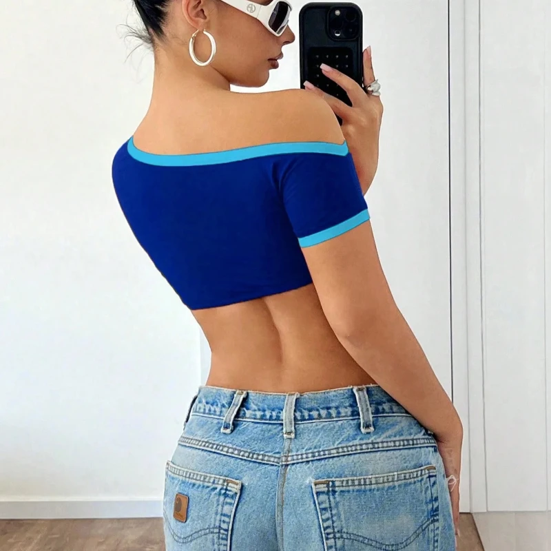

2025 new summer streetwear sloping collar strapless sexy spicy girl letter printed short mid neck personalized vest