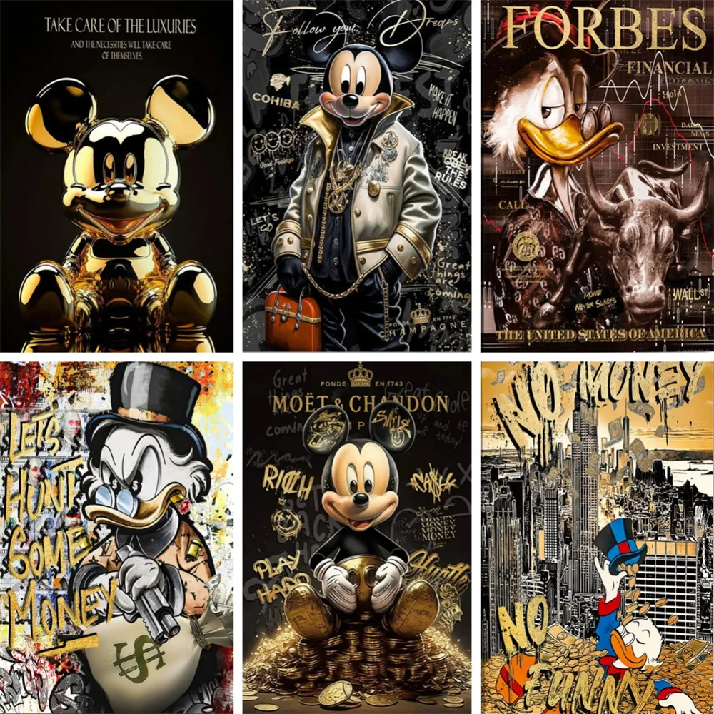 Картина на стену с изображением Микки, золотого канаваса, мотивация денег, граффити, картины, Декор для дома