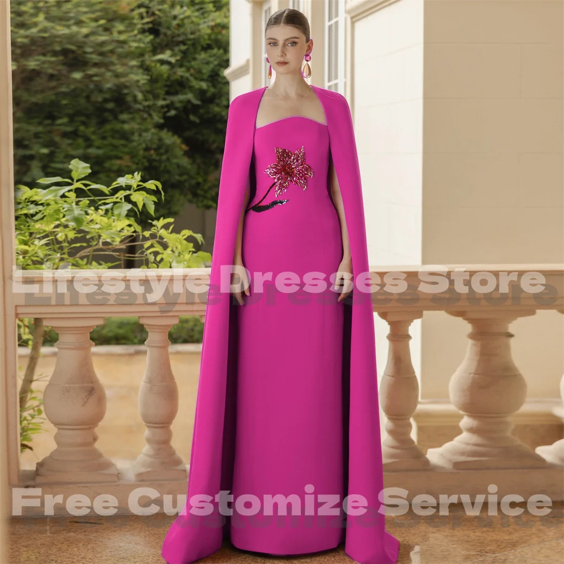 

Customized Flower Beaded Luxury Evening Dress with Cloak Slim Fit Wedding Guest Formal Party dresses for women Prom Gown