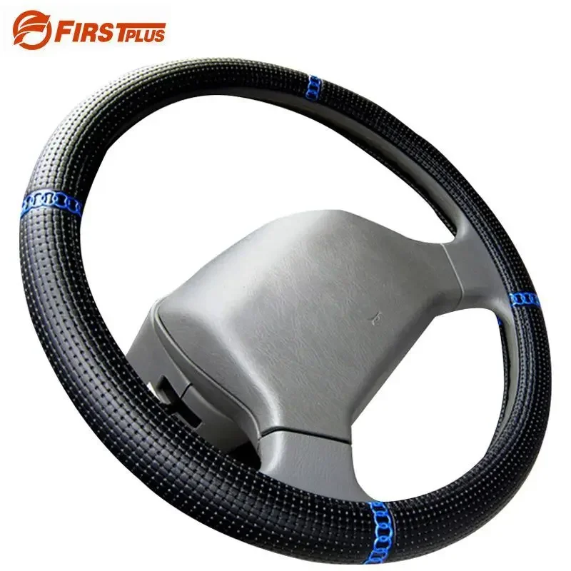 Truck Bus Vehicle Car Woven Leather Steering Wheel Cover Diameter -36 38 40 42 45 47 50cm Black Classic Covers