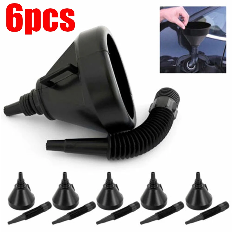 1-6pcs Oil Funnel Plastic Funnel with filter screen Removable Hose Car Funnel for Auto Gasoline Petrol Diesel and Household Use