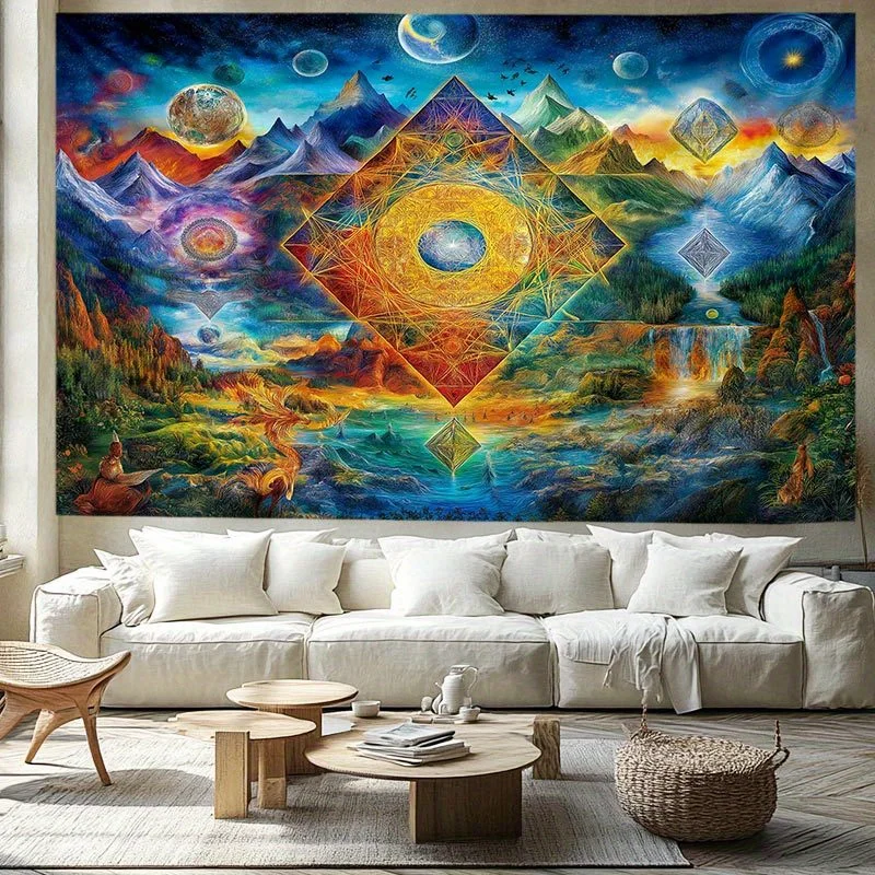 Geometry the Universe Digital printing polyester wall hanging tapestry decorative Living room bedrooms Office background gift