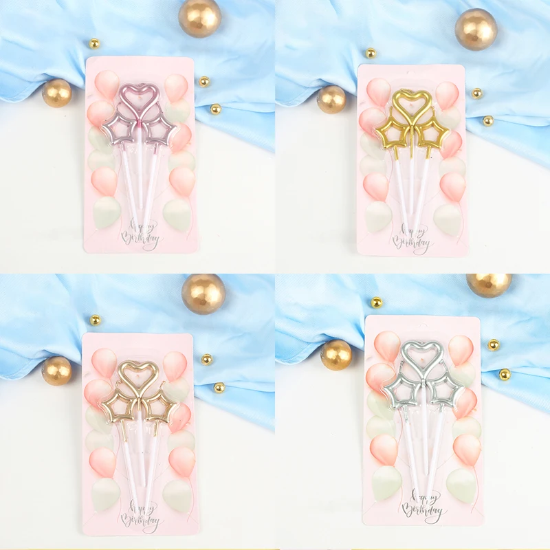Star Heart Birthday Sparkler Candle Romantic Cake Decoration Birthday Cake Topper For Party Wedding Valentines Day Supplies Tool