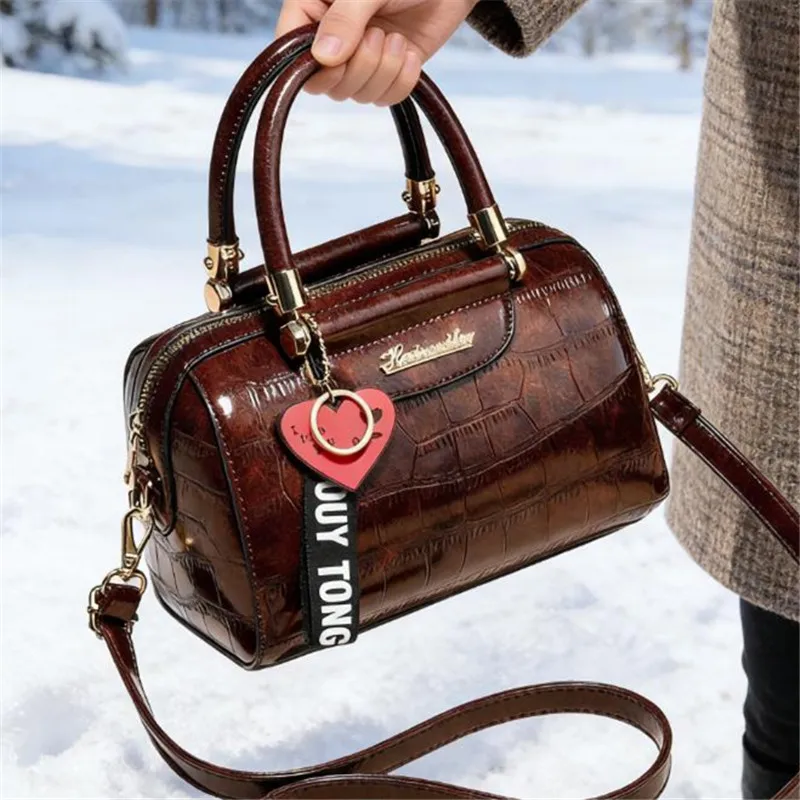 

Vintage Embossed Leather Satchel Chic Brown Handbag with Top Handle & Adjustable Crossbody Strap, Perfect for Everyday Casual