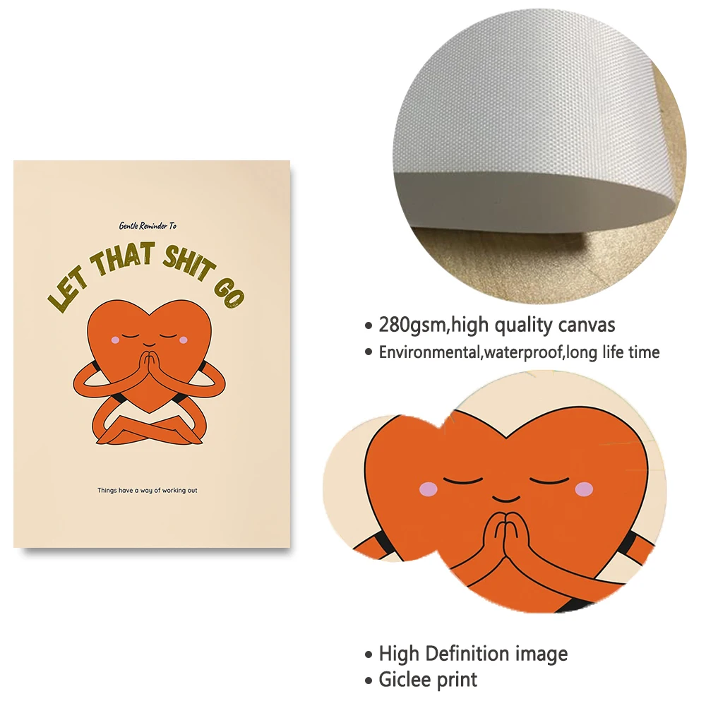Funny Bathroom Sign Canvas Prints and Poster Let That Shit Go Retro Heart Quotes Art Painting Wall Picture for Living Room Decor