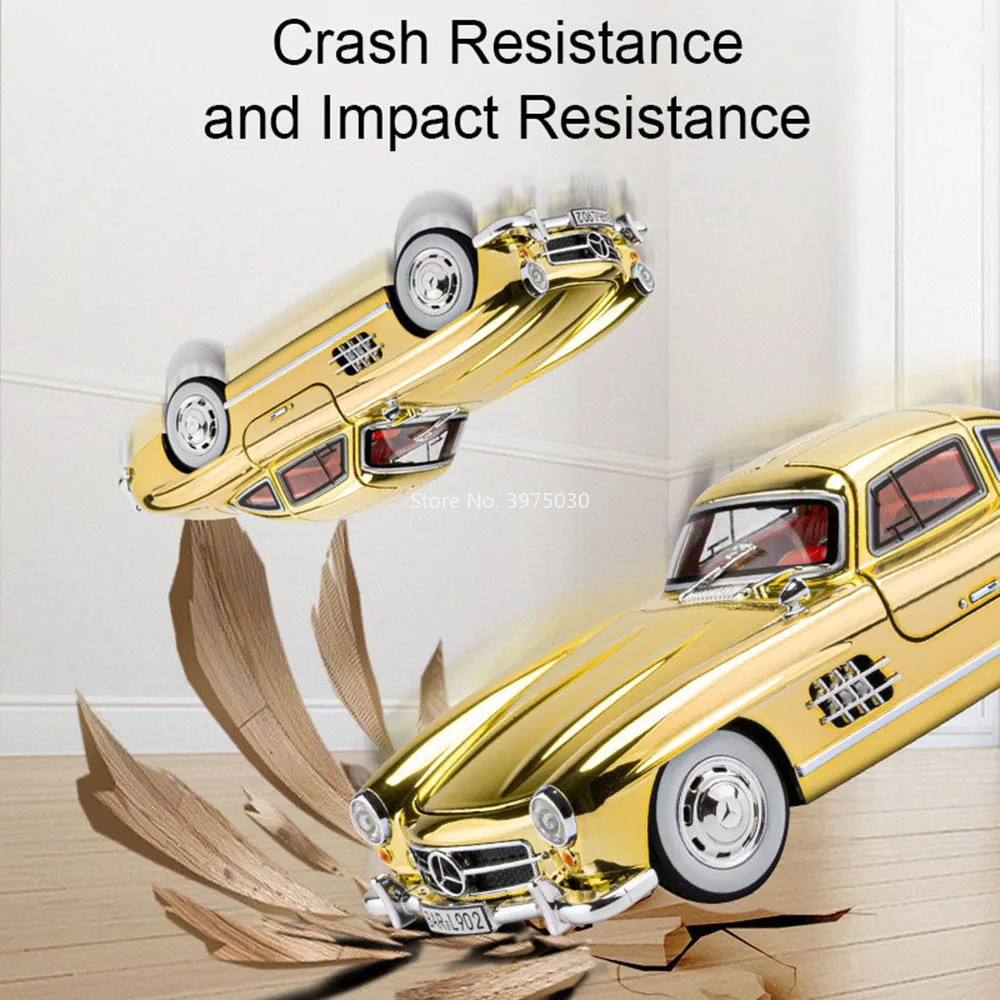 Modele samochodów Benz 300SL w skali 1:24, zabawki, kierownica, miniaturowe pojazdy z dźwiękiem i światłem, samochód vintage dla dzieci, prezenty na festiwale.