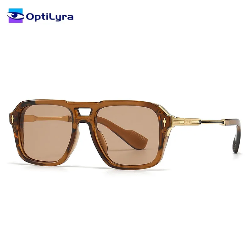 

OptiLyra Brand New European And American Male Aviator Glasses Vintage Double-Bridge Square Frame Sunglasses