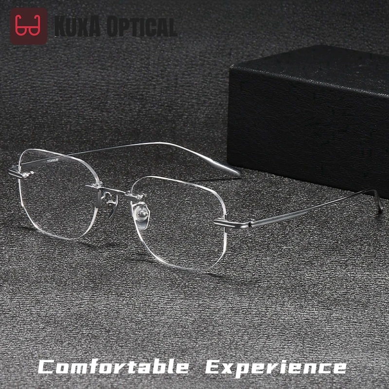 

KIZN Ультралегкие роскошные очки из чистого титана в стиле ретро, ​​модные оптические очки без оправы для мужчин и женщин, очки по рецепту F1013