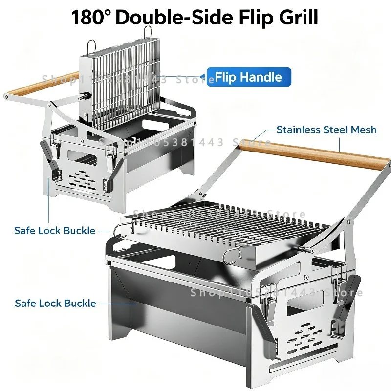 Roasting Cooking Machine for Household Backyard Outdoor  Party Use Electric Flip Rotating Mesh Charcoal BBQ Grill Easy Flip