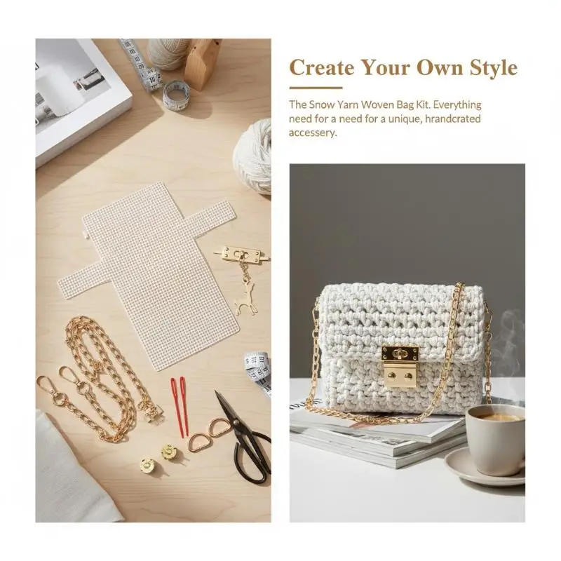 Light Blue Woven Crossbody Bag Handmade Gold Chain Deer Pendant Chic Casual Shoulder Purse for Outdoor Activities - view 3