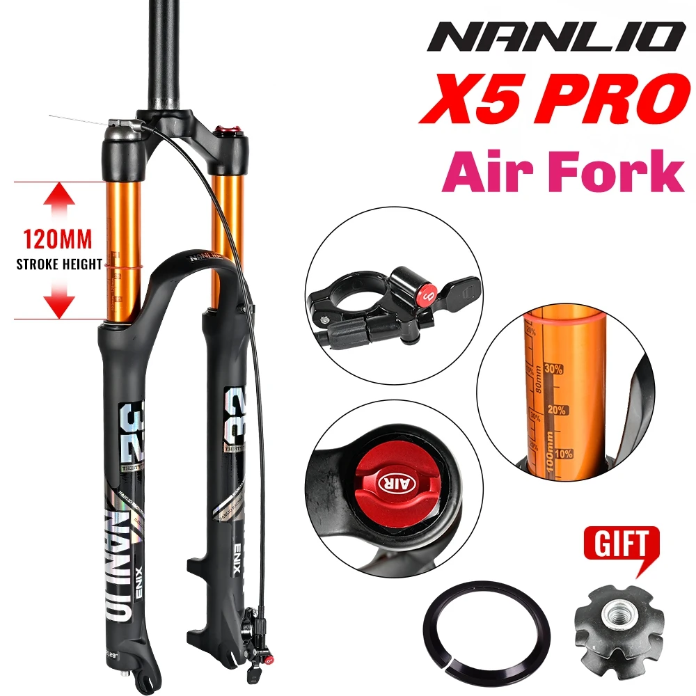 NANLIO X5 PRO Magnesium Alloy MTB Bike Fork Suspension Air Fork 26/27.5/29er Inch Mountain Bike 32mm for Bicycle Accessories