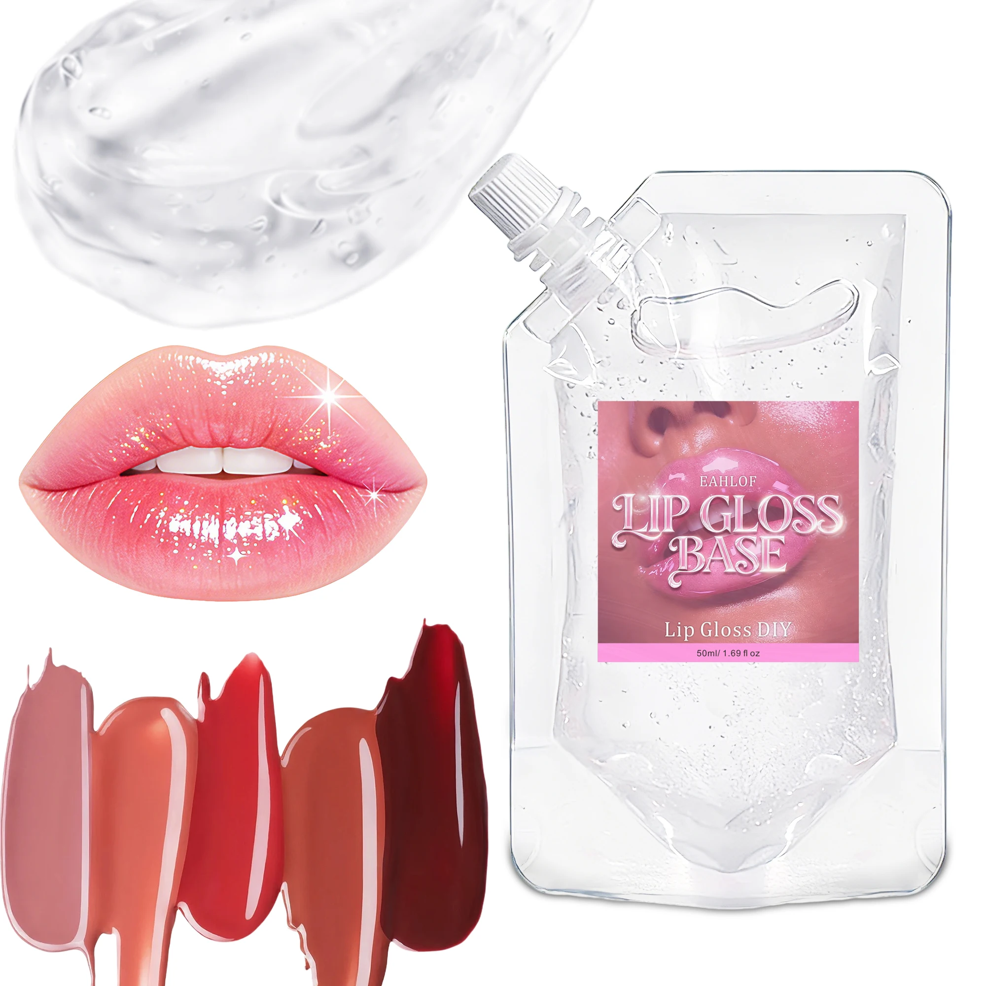 DIY lip gloss gel for perfect shine, non-sticky, transparent, moisturizing, odorless, blending magic, tinted, scented,shimmering