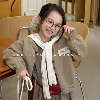 Girls' Loose Knit Cardigan Sweater 4 Girls Sweater 2026 Autumn New Children's Clothing Korean Style Girl Baby Fashion Loose Sweater Cardigan Casual Simple Daily 4
