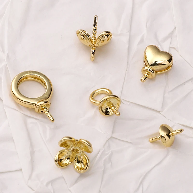 

1PC 14K Gold Plated Pearl Bottom Bracket Jewelry Making Pendant DIY Supplies Handmade Brass Accessories