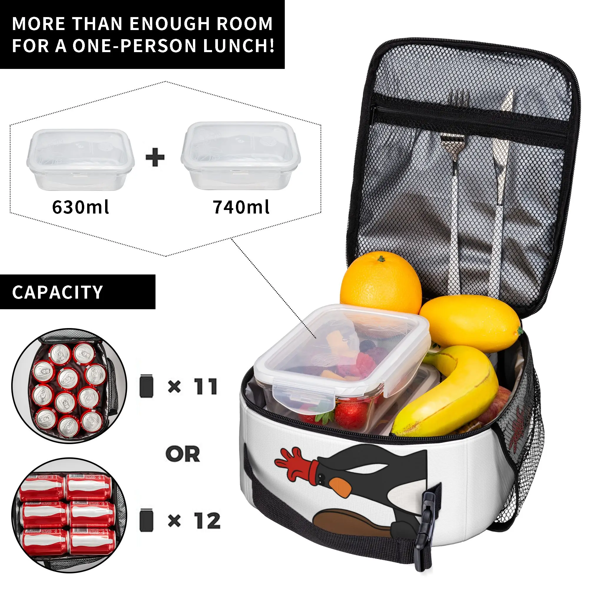 Feathers Penguin McGraws Insulated Lunch Tote Bag for School Chicken Disguise Funny Portable Cooler Thermal Washable Food Bag