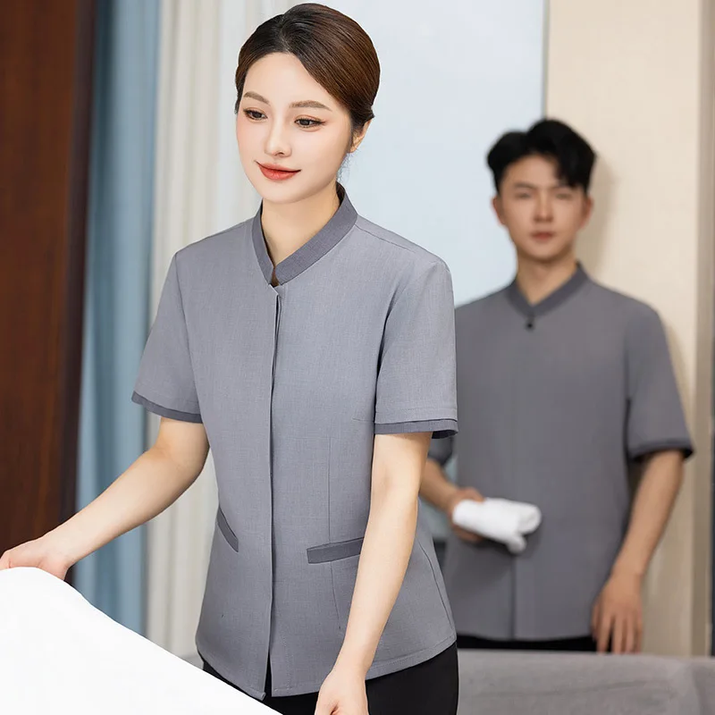 

Hotel Guest Room Property Mall Cleaning Staff Uniform Short Sleeve Cleaning AuntPACleaning Uniform Set for Men and Women
