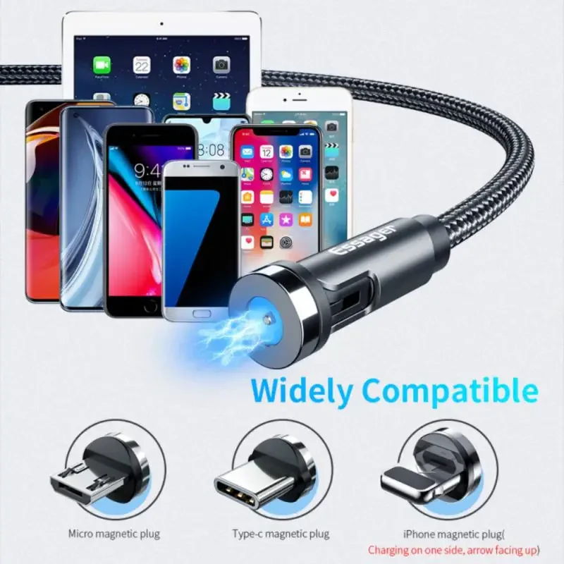 540 Rotate Magnetic Cable For 14 Fast Charging Data Charge Micro USB Type C Cable Phone Wire Cord