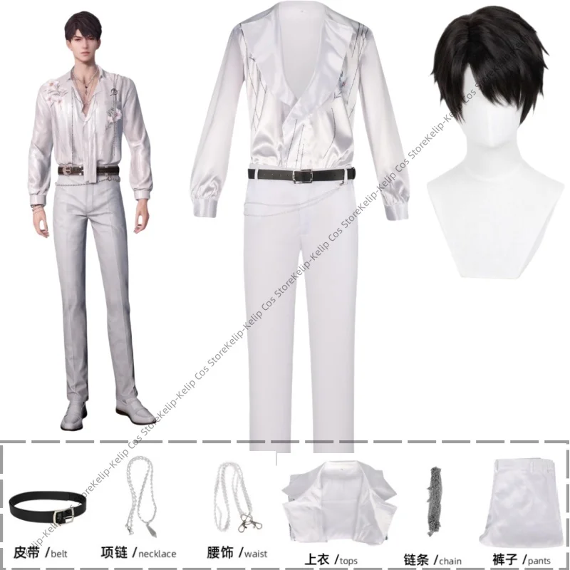 

Аниме игра Love and Deepspace Caleb косплей костюм белая рубашка вечернее платье ожерелье парик мужской карнавальный маскарадный бальный костюм