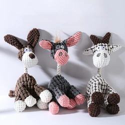 Cute Donkey Shape Dog Plush Toy Corduroy Cotton Rope Chew Toy for Pet Puppy Squeaker Squeaky Molar Training Dogs Accessories