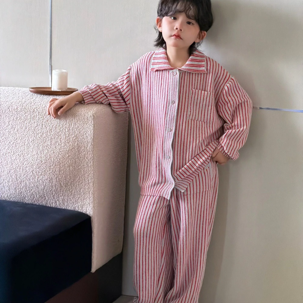 Boys Suit 2026 Spring and Autumn New Childrens Clothes Boys and Girls Loose and Lazy Striped Sweater Two-piece Set Simple