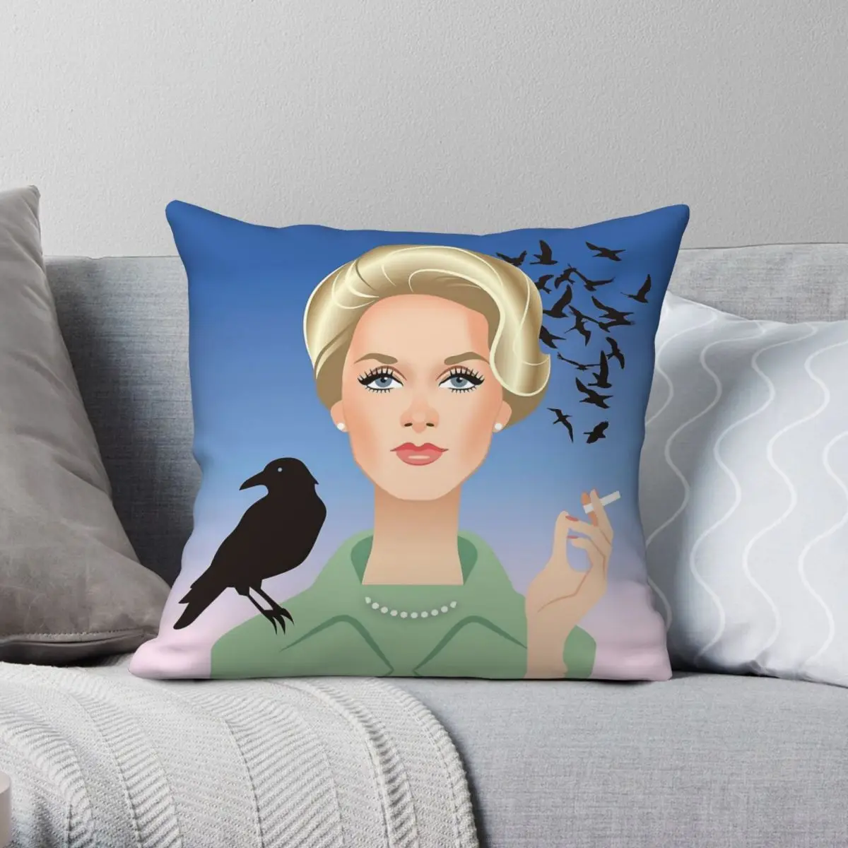 Tippi Hedren Square Pillowcase Polyester Linen Velvet Printed Zip Decor Throw Pillow Case Sofa Seater Cushion Case 18