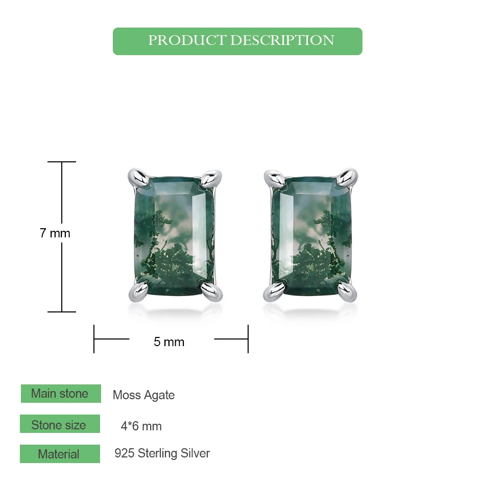 WES 925 فضة فريد هندسية موس العقيق وأقراط للمرأة 4*6 مللي متر مجوهرات فاخرة هدايا الزفاف الخطوبة #5