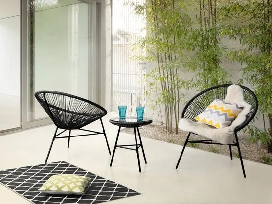 2 مقاعد بيسترو مجموعة متعدد الألوان الروطان الخوص أكابولكو صالة كرسي مع سلة مغزولة سلسلة كرسي القمر وطاولة زجاجية #6