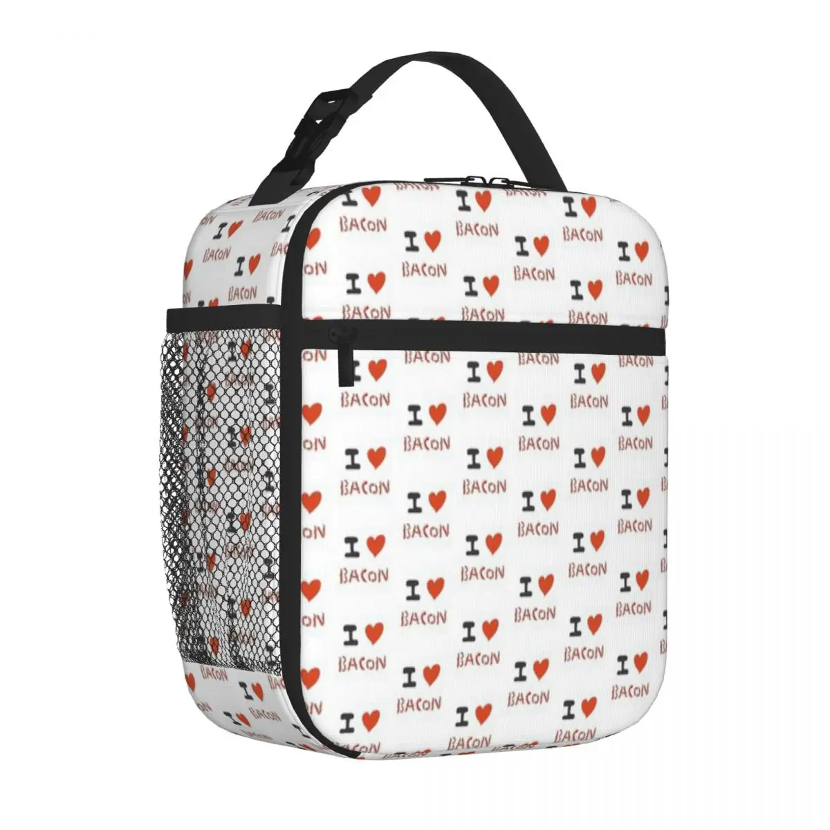 Hot Sale I LOVE BACON Canvas Texture Insulated Snack Tote Backpacking Compact Lunch Bag