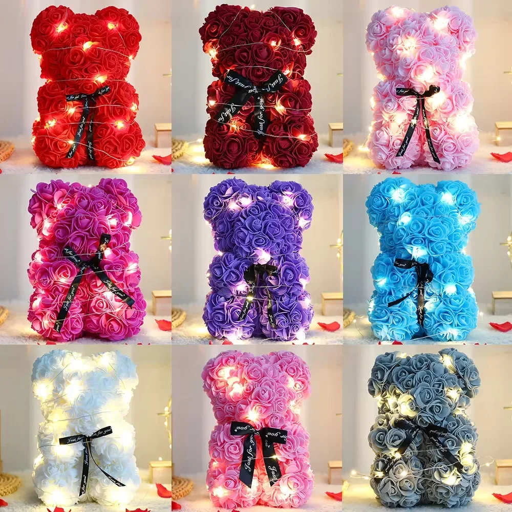 Oso de peluche rosa, flor Artificial, aniversario, Día de San Valentín, regalo de cumpleaños, Día de la madre, regalos para mamá, regalos de cumpleaños para novia y mujer