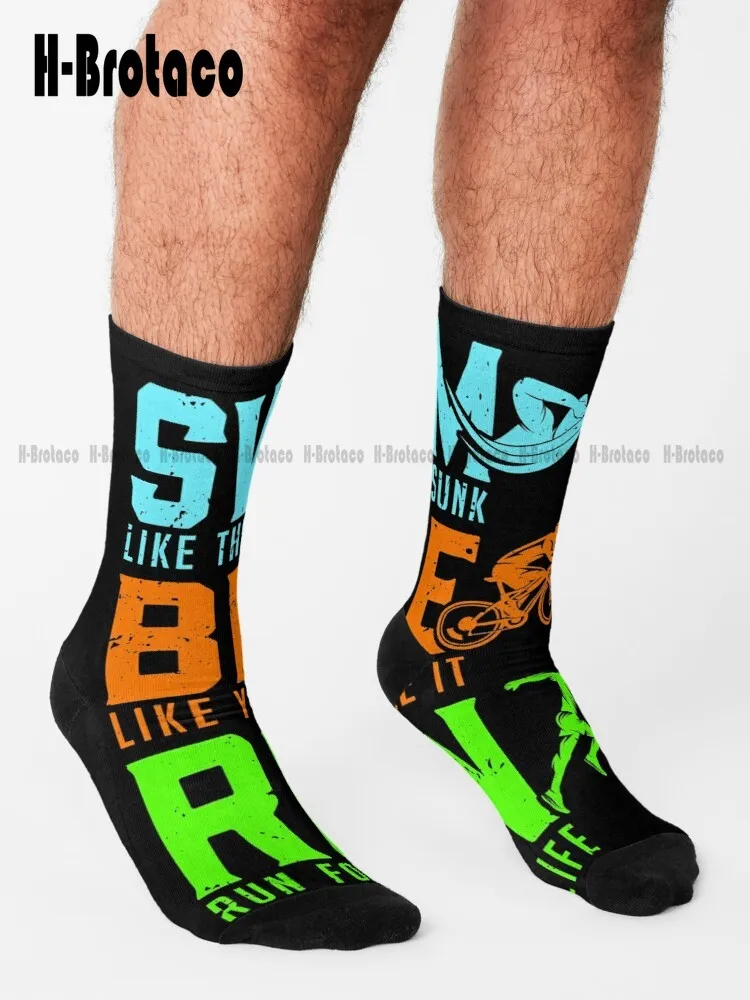 Swim Bike Run Socks Men'S Socks Ladies Sports Harajuku Retro Street Skateboard Socks Teen Youth Socks 360° Digital Print Casual