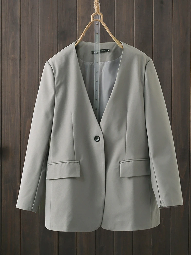 Casual Unisex Gray Suit Jacket Spring Autumn plus Size 200 Pounds Collarless British Style Student Fashion Outerwear Coat