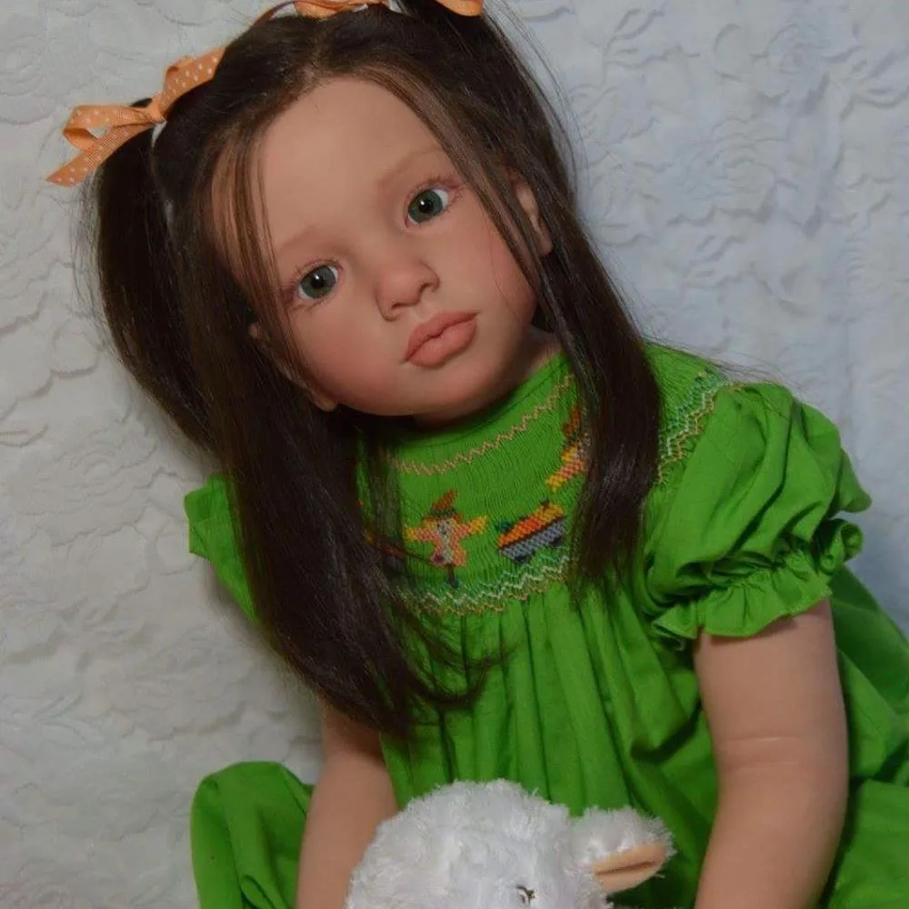 Lighter Tanned Skin Tone Lifelike 42'' Reborn Doll Painted Toddler Girl Root Hair Cloth Body DIY Gift
