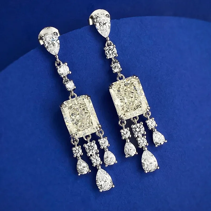 

925 Sterling Silver 8*10mm Crushed Ice Cut White G High Carbon Diamond Drop Dangle Earrings for Women Accessories Gift