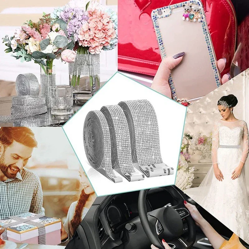 Self Adhesive Sticker Rhinestone Glitter Crystals Ribbon Diamond Gem Stickers For DIY Shoes Clothes Home Decoration Arts Crafts