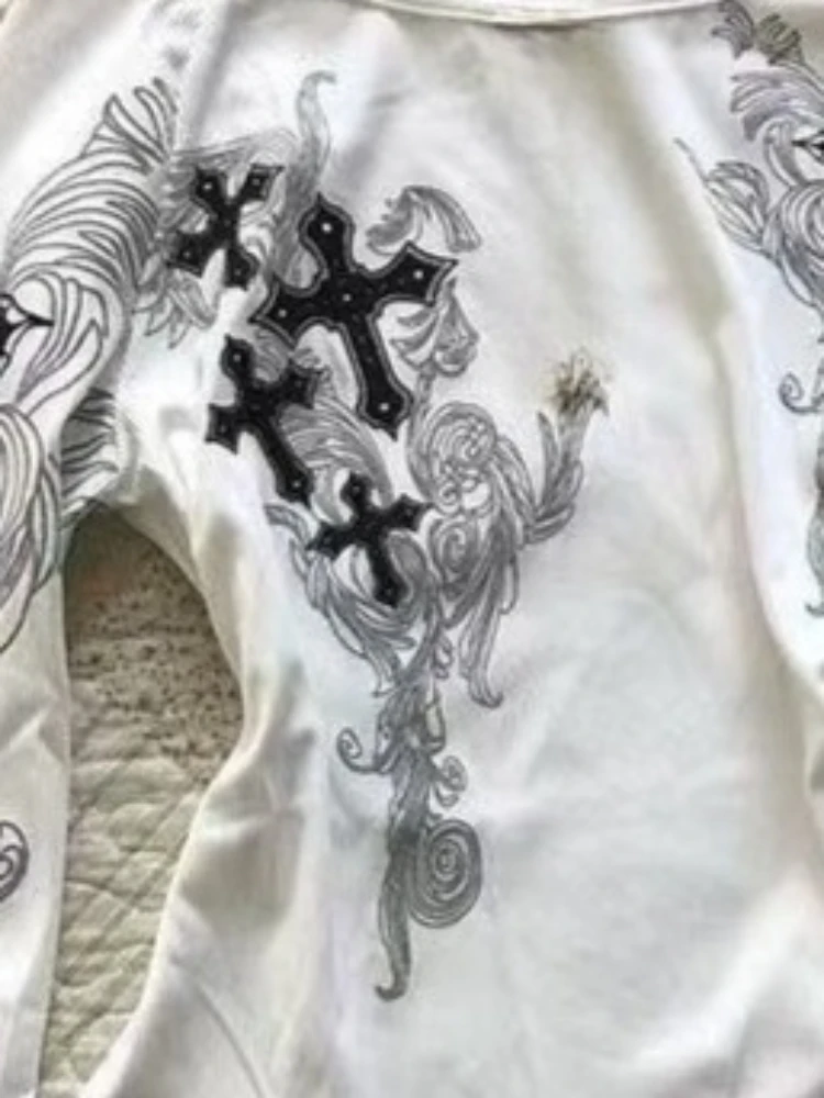 الخريف الجمالية القوطية سليم تي شيرت النساء Y2k الأبيض الشرير الجرونج ريترو مثير طباعة القمم طويلة الأكمام خمر Harajuku الملابس جديد