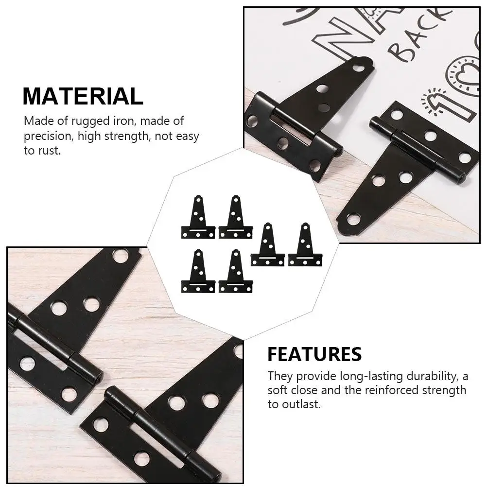 

6 Pcs T-shaped Hinges Heavy Duty Gate Hinge Furniture Door Hinges Carbon Steel Cabinet Kitchen Lightweight Caravan Worktop Table