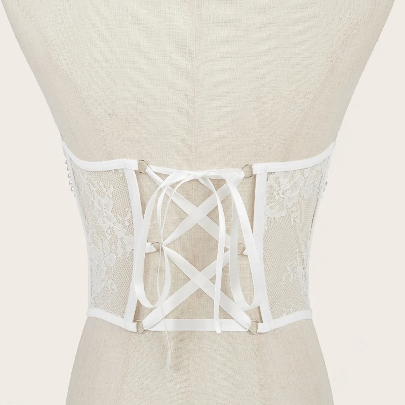 SHEER Lace เอวรัดตัวผู้หญิงวัยรุ่น Dangle Pearl CHAIN ​​Decor Body Shaper Girdle Extender Streetwear เอว Decors Dropsale