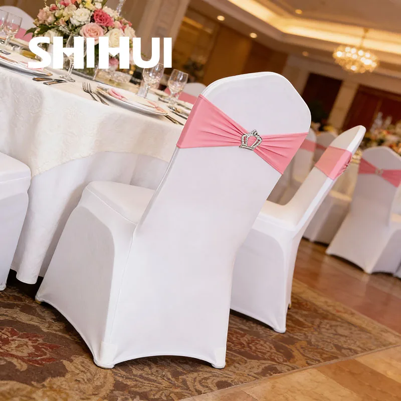 4/6/8/10/12 Pcs Elastic Crown Shape Chair Sashes Knot Tie Bow Buckle Wedding Decoration Chair Back Hotel Seat Modern Decor