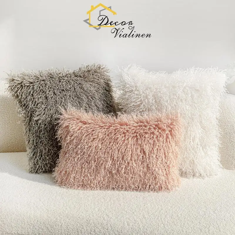 Nordic style sofa pillowcase ins cream style pink white gray beach imitation wool plush cushion cushion pillowcase