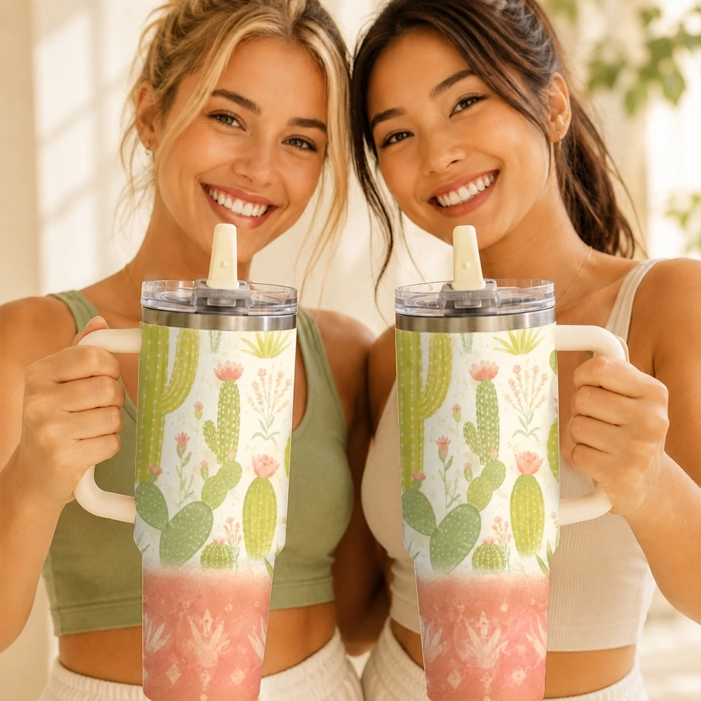 Boho Desert Cactus Vacuum Flasks 40oz Thermal Tumbler with Handle Stainless Steel Vacuum Insulated Water Portable Mug Cup
