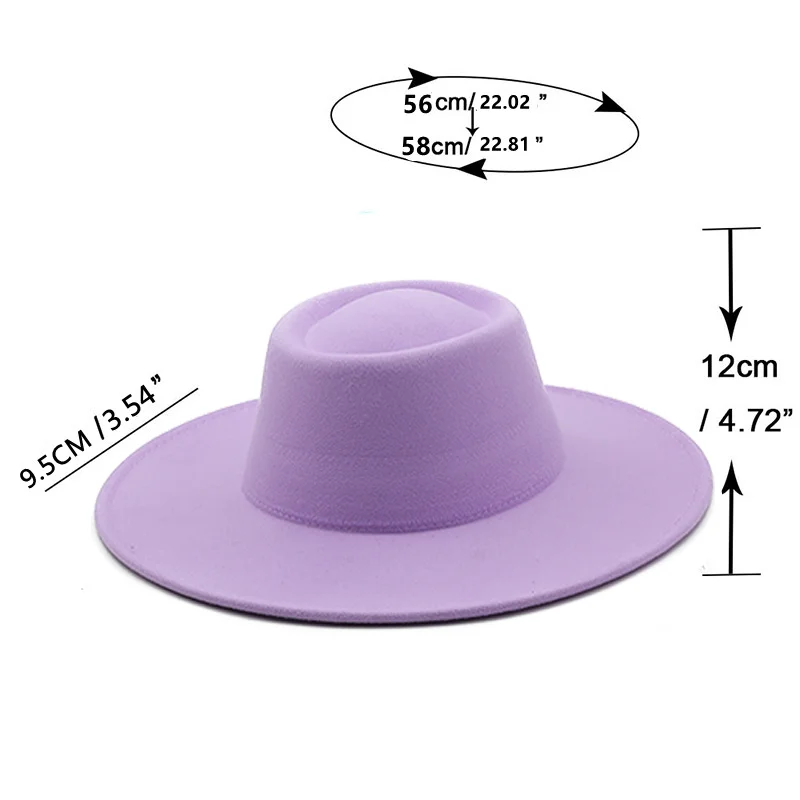 Sombrero de ala ancha de 9,5 cm para mujer, sombrero de copa de Iglesia Derby, estilo retro, británico, de lana, de jazz, color sólido, para Otoño e