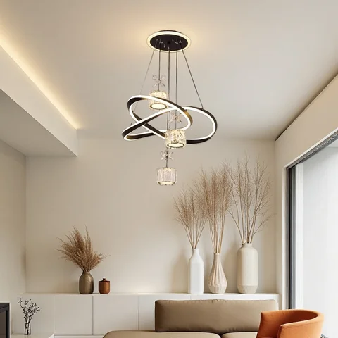 LED Pendant Light with a Crystal Lampshade, Featuring Three Adjustable Light Colors, Adjustable Height, and a Backlit Base; Suitable for Bedrooms, Living Rooms, and Above Dining Tables