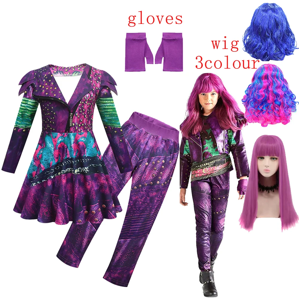 Disfraz de Los Descendientes Mal para niñas, disfraces de Cosplay de Evie rojo, fantasía infantil, ropa de Halloween, peluca, vestido elegante para fiesta de cumpleaños