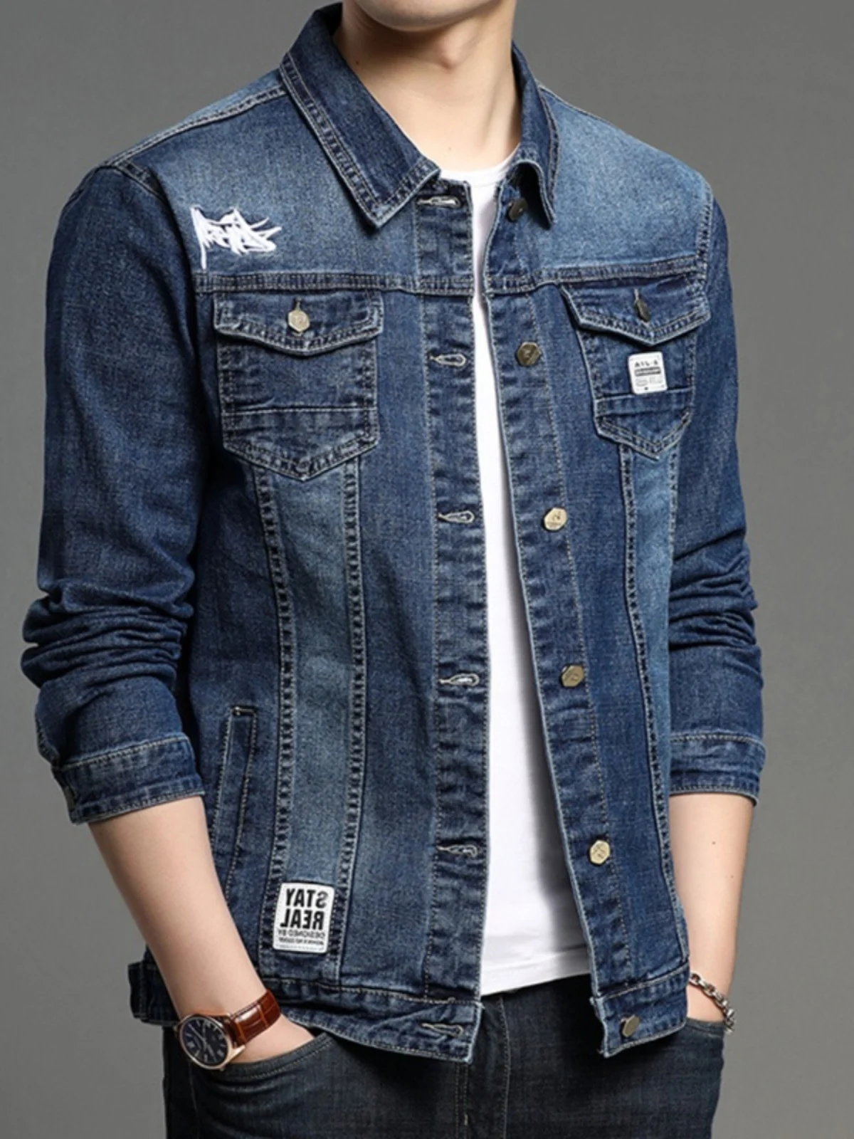 

Джинсовый джинсовый тюнер с вышивкой Ele, мужской корейский приталенный спецодежда, тюнер, модный универсальный топ Haome