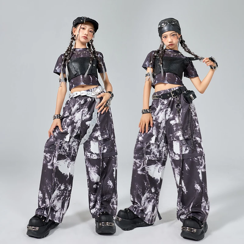 Vêtements de spectacle Hip Hop pour filles, tenues de danse Jazz, costume de Camouflage, manches courtes, haut nombril, pantalons, vêtements de groupe de Concert BL16735