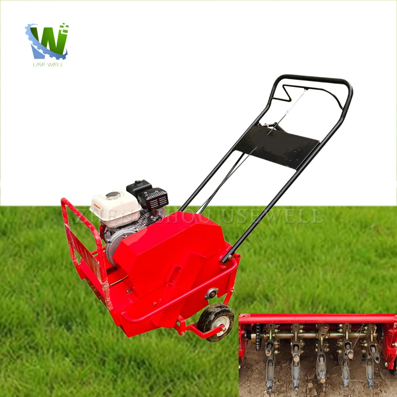 Artificially Planted Hand Push Lawn Home Machinery Gasoline Lawn Puncher Ripper Improve Lawn Soil Drilling Machine